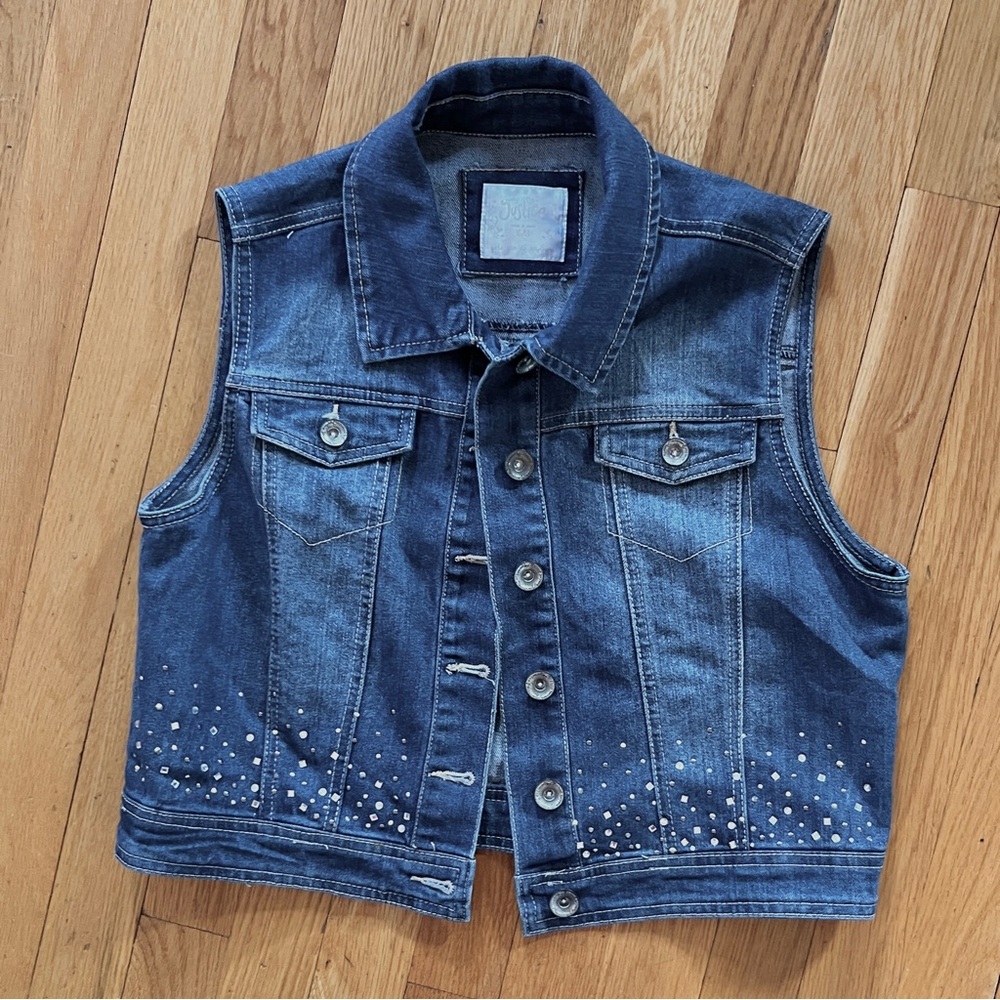 Justice Denim Vest Sleeveless Jean Jacket with Studded Detail Soze 16-18